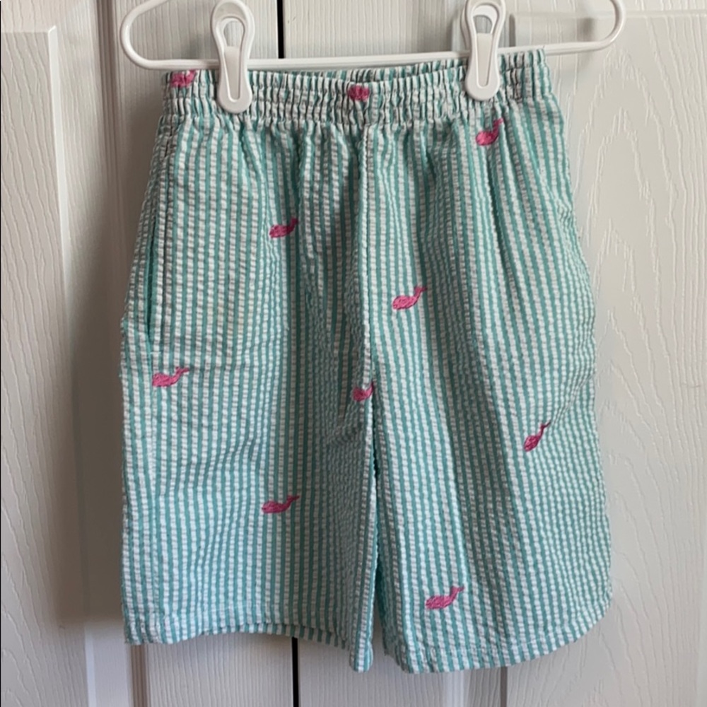 Kelly’s Kids boys shorts  6-7 Seersucker w/ whales